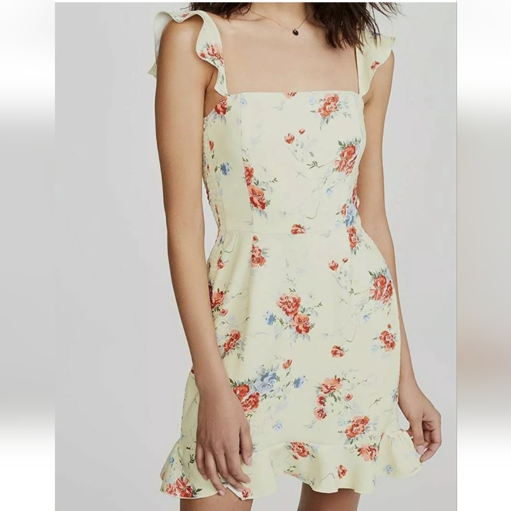 NWT Wayf Enclave Mini Dress in Yellow Poppy Print Size Medium